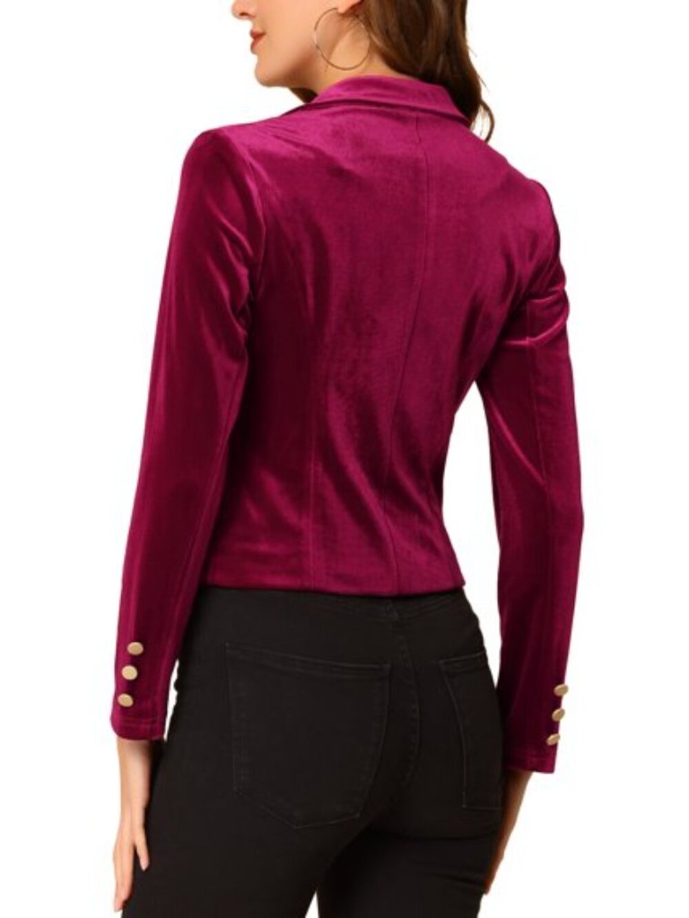 NEW! Allegra K Velvet Gold Button Blazer Jacket | HOLIDAY - Picture 5 of 6